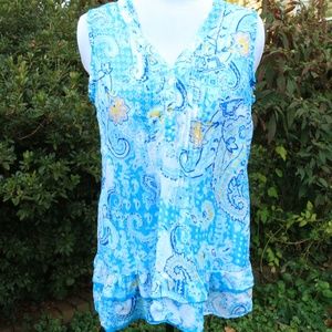 BOGO;Blue Paisley Light Sleeveless Top XL